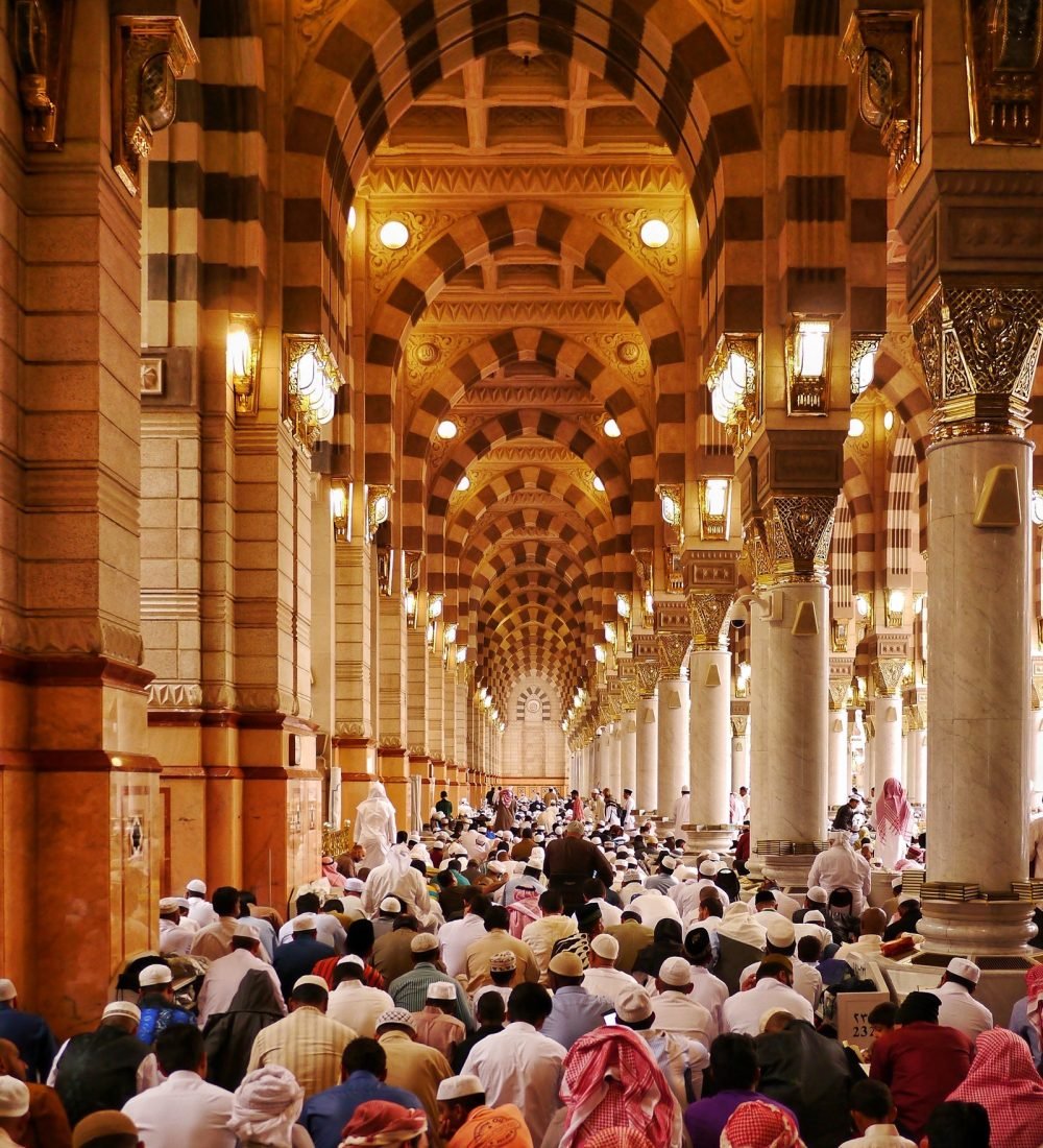 Muslim worshippers gathered for Friday prayer inside Nabawi Mosque.